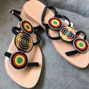 Skein flat sandals with beads